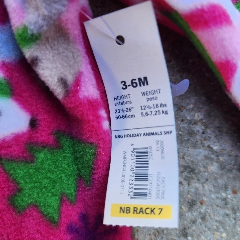 NWT Faded Glory Pink Fleece Polar Bear Footed Onsie Baby Size 3-6M Christmas New